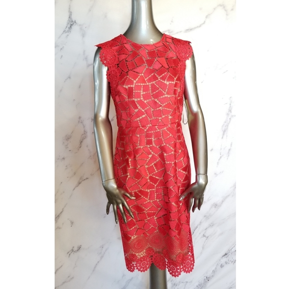 MIKAEL AGHAL Red Lace Occasion Dress, Size 6 - Picture 1 of 13